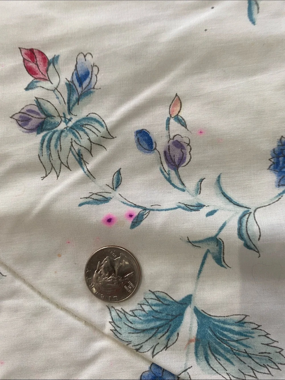 Laura Ashley Cream Floral Quilted Comforter‎ Blue Piping and Pink Blooms Vintage